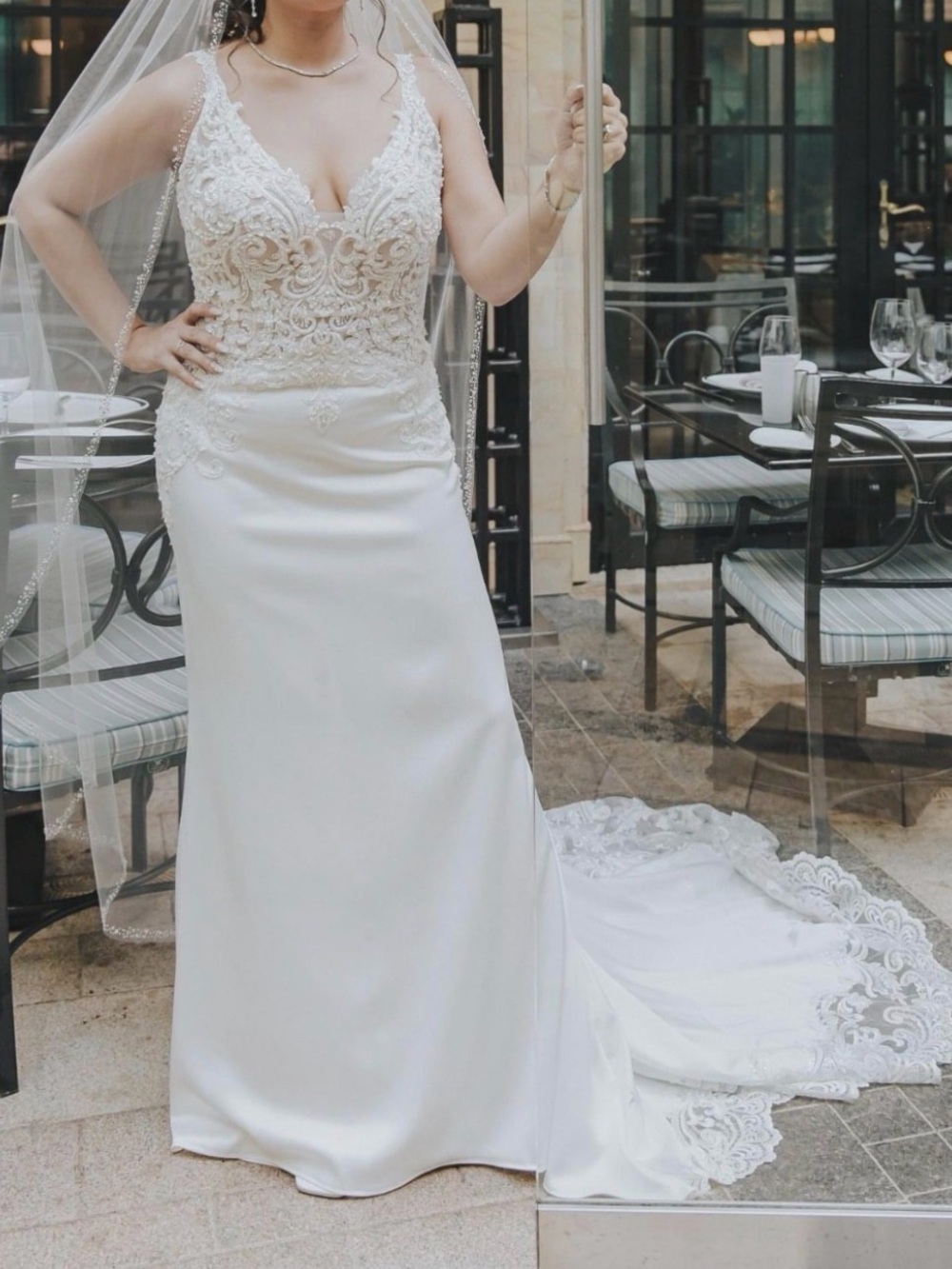 Morilee Satin Lace Wedding Dress – Size 8 – Professionally Dry Cleaned